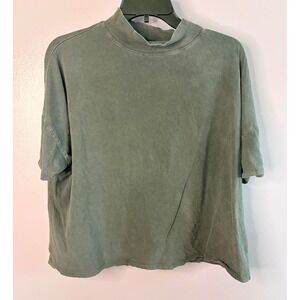 We the Free Black Mineral Wash Mock Neck Oversized Shirt Cropped Grunge Punk SM